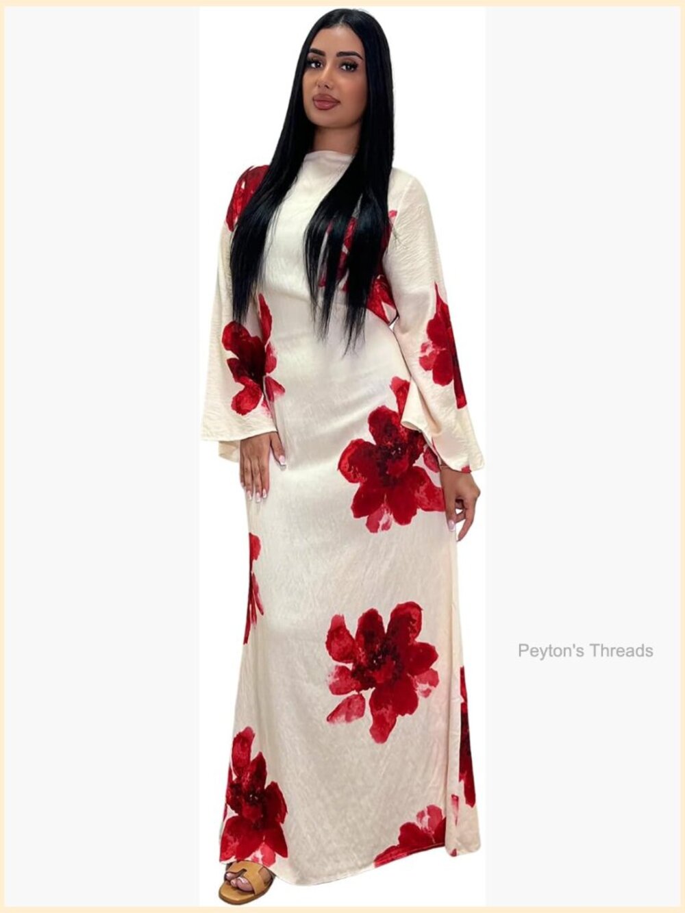 Bell Sleeve Floral Butterfly Abaya Modest Kaftan Islamic Dress Eid Prayer